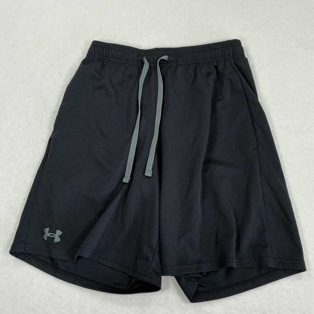 Under Armour Mens Small Black Mesh Loose Fit Athletic Gym Shorts Drawstring 1776